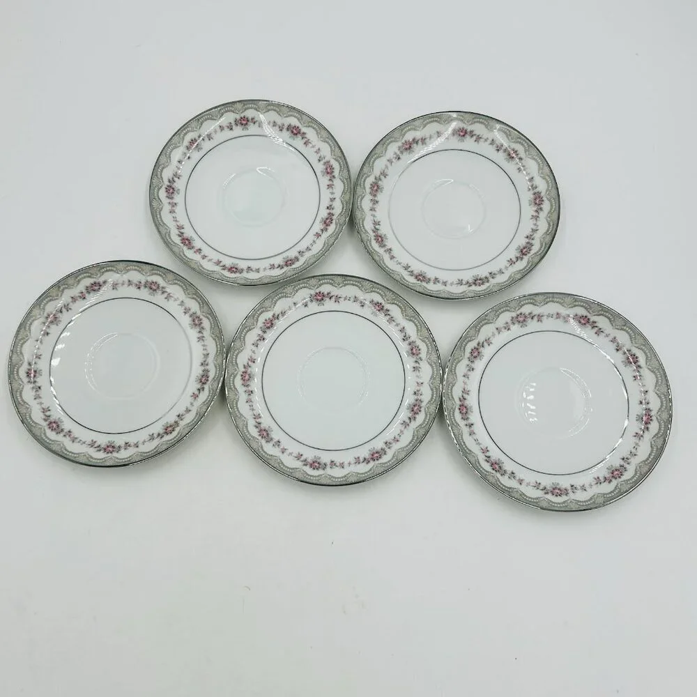 Noritake Glenwood 5770 China Saucers Japan Set Of 5 Pink Roses Platinum